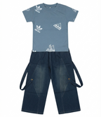 Boys Blue Printed T-Shirt with Denim Cargo long Pants