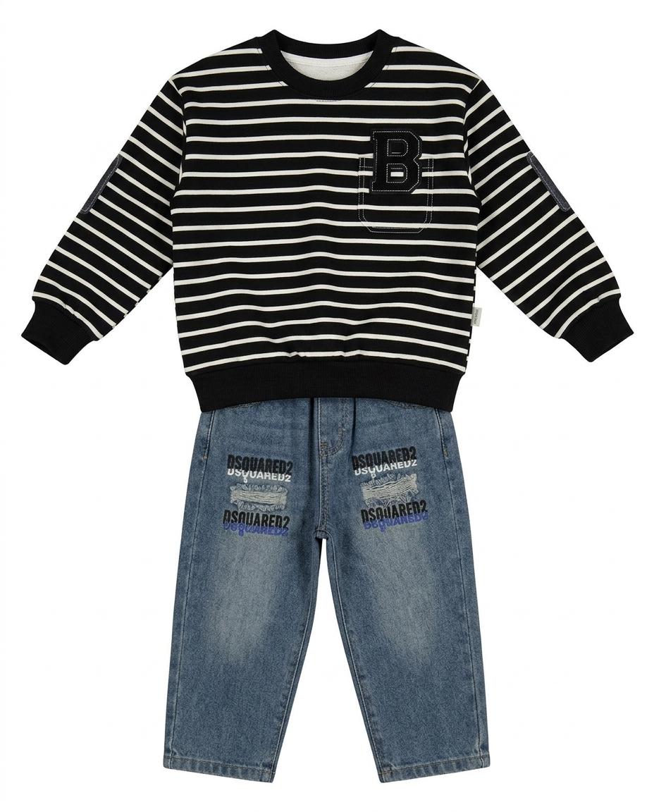 Boys Striped Sweatshirt & Denim Jeans Set