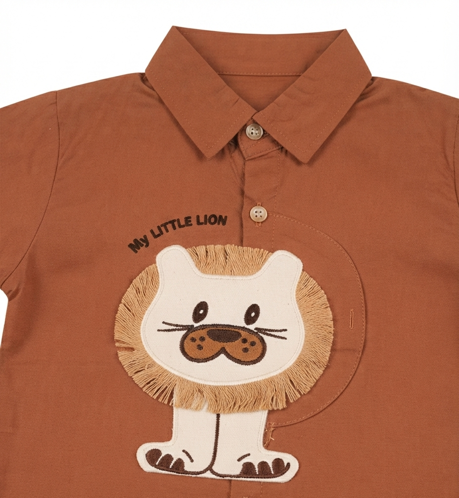 Boys Lion Applique Shirt & Jogger Pant Set with Matching Tote Bag