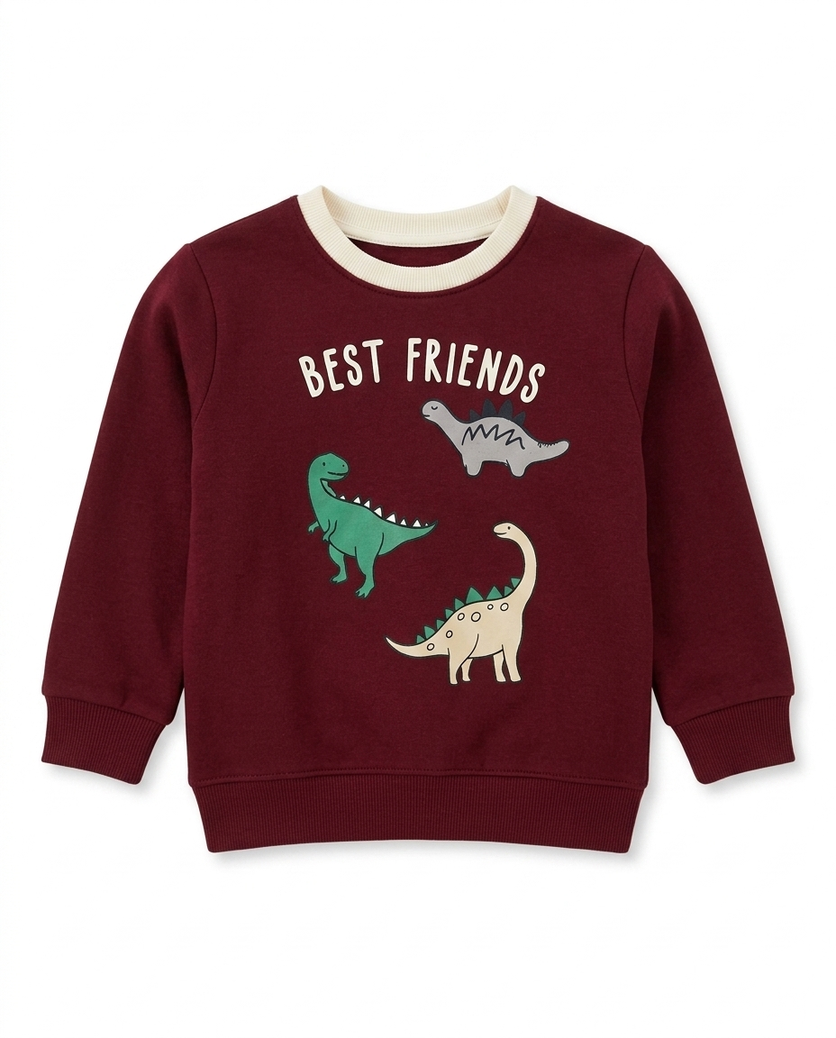 Boys Maroon Dinosaur Print Cotton Sweatshirt