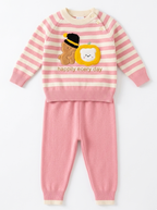 Girls Pink Striped Knit Top & Pant Co-ord Set