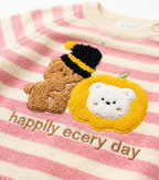 Girls Pink Striped Knit Top & Pant Co-ord Set