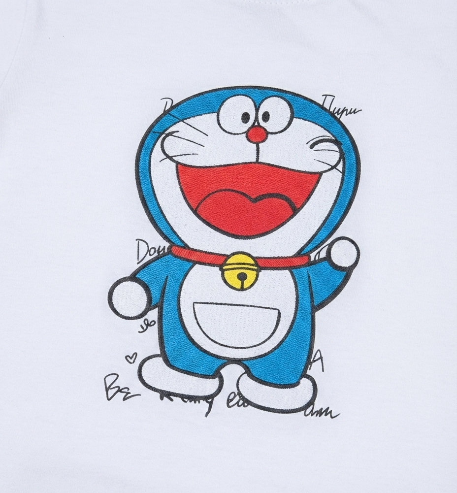 Boys Doraemon Print T-Shirt & Shorts Set with Matching Sling Bag
