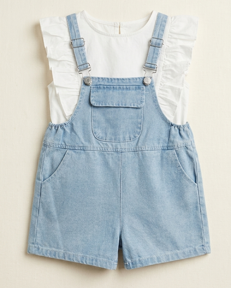 Girls Light Blue Denim Dungree