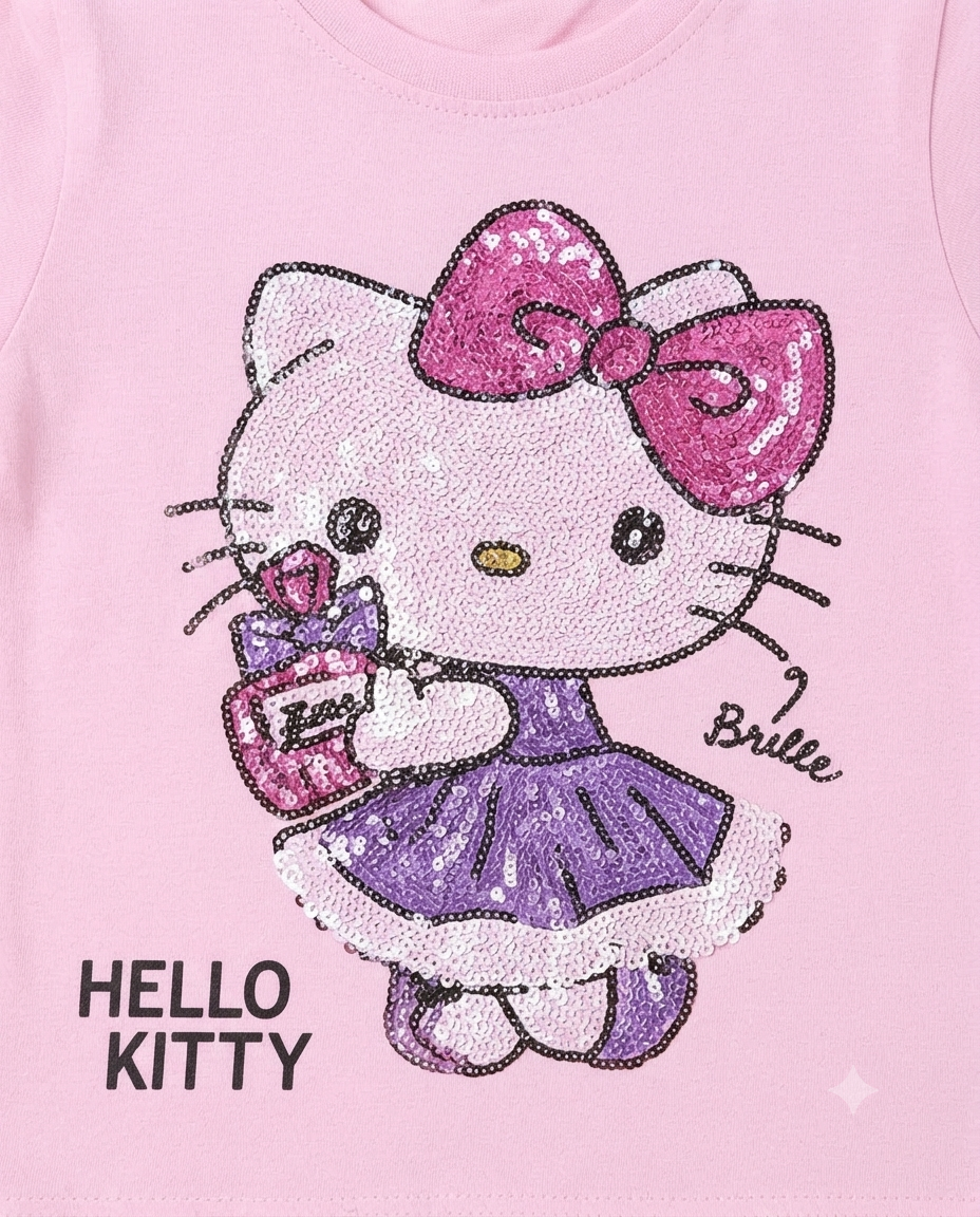 Girls Pink Hello Kitty Printed T-Shirt with Blue Cargo Jeans
