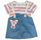 Girls Blue Denim Pinafore Dress with Pink Striped T-Shirt