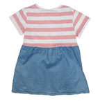 Girls Blue Denim Pinafore Dress with Pink Striped T-Shirt
