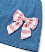 Girls Blue Denim Pinafore Dress with Pink Striped T-Shirt