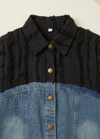 Girls Black Textured Denim Co-Ord Set with Wide-Leg Jeans