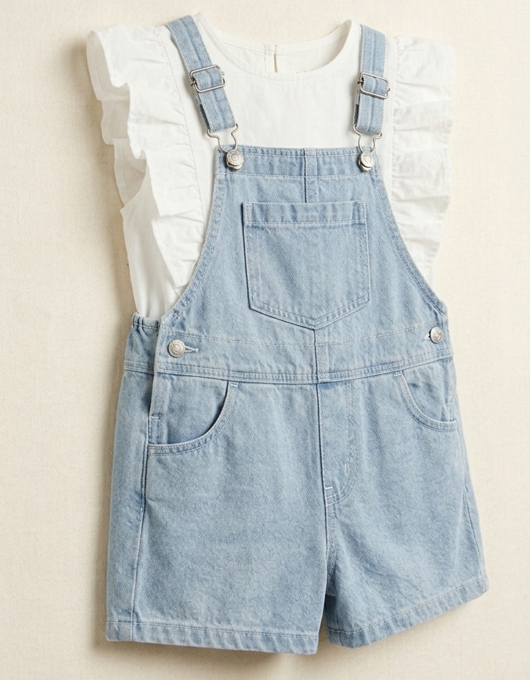 Girls Light Blue Denim Dungree