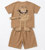 Boys Brown Cartoon Print T-Shirt & Shorts Set