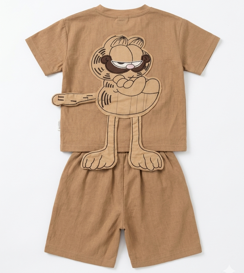 Boys Brown Cartoon Print T-Shirt & Shorts Set