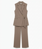 Girls Beige Sleeveless Blazer Vest & Pant Co-Ord Set