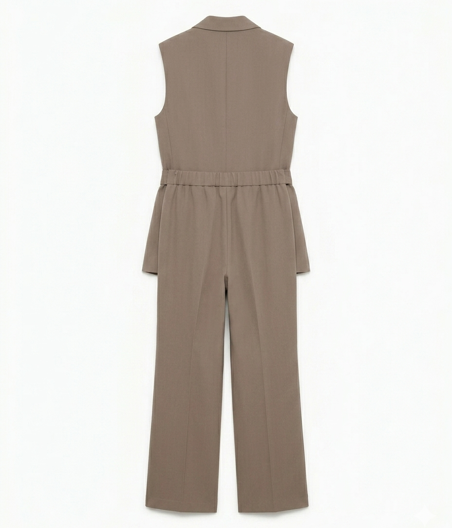 Girls Beige Sleeveless Blazer Vest & Pant Co-Ord Set