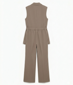 Girls Beige Sleeveless Blazer Vest & Pant Co-Ord Set