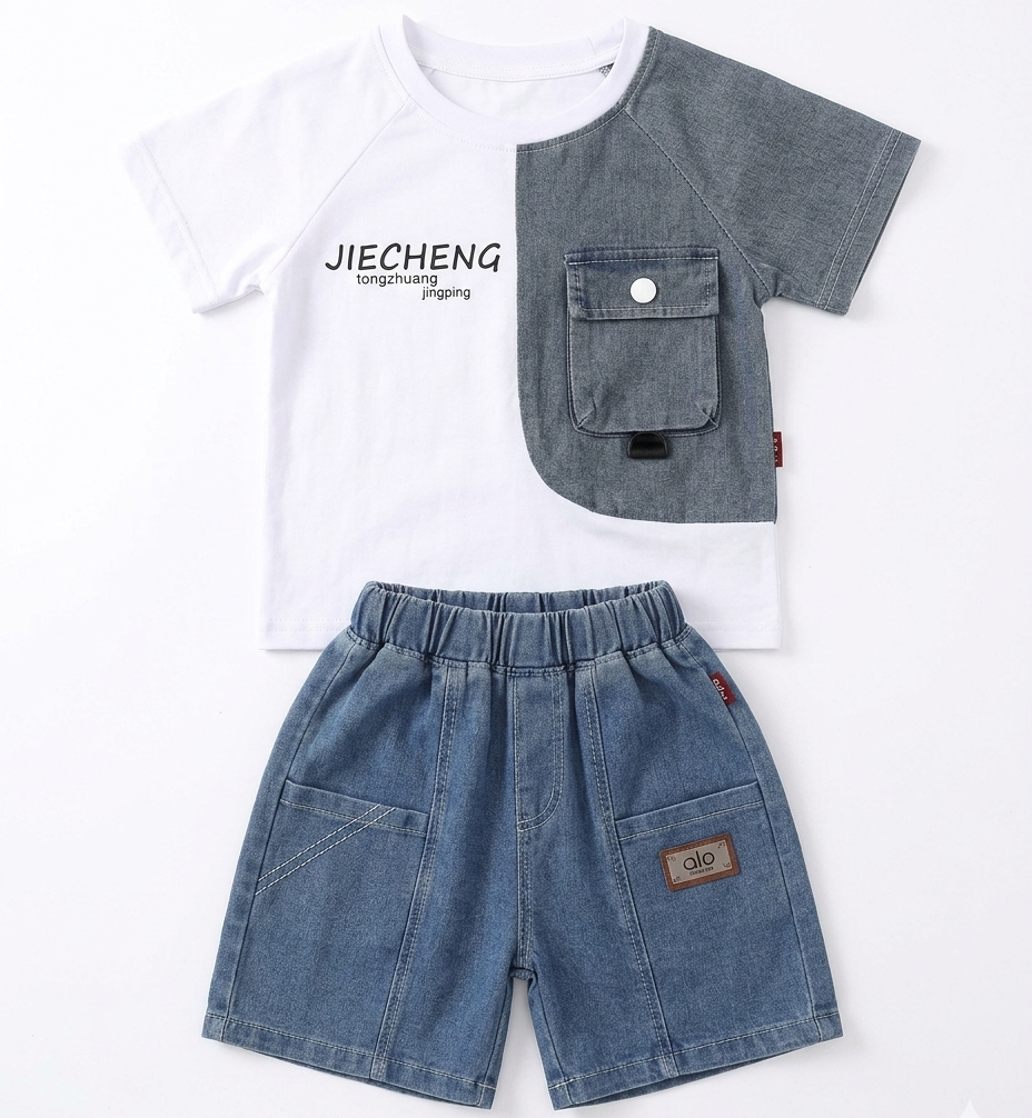 Boys Color Block T-Shirt & Denim Shorts