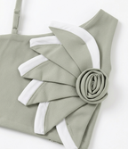 Girls Sage Green One Shoulder Floral Co-Ord Set with Pants