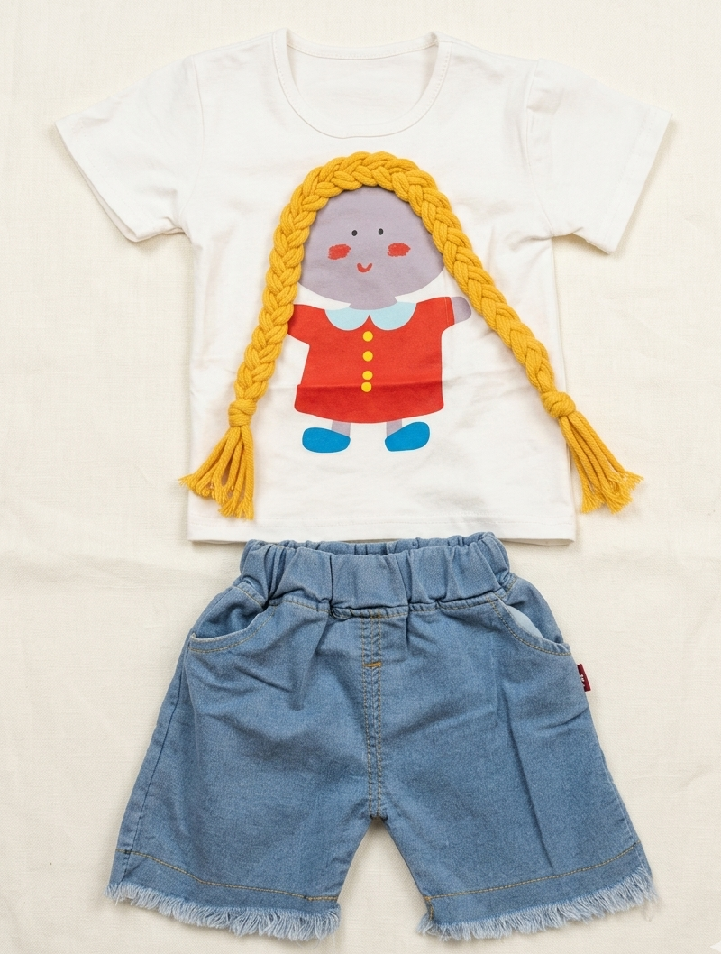 Girls Doll Theme White T Shirts and Shorts