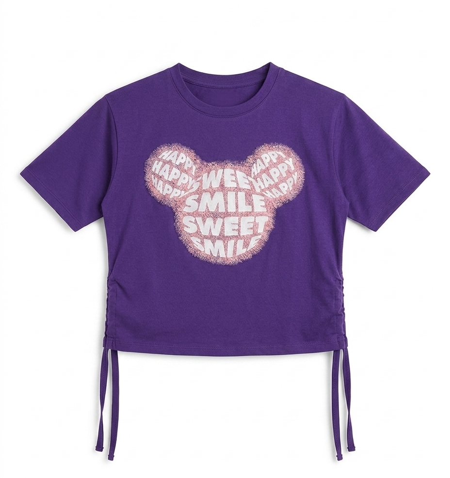 Girls Purple Graphic Crop T-Shirt