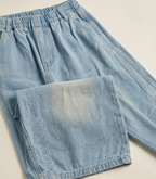 Girls Grey & Pink Ombre T-Shirt with Light Blue Wide-Leg Denim