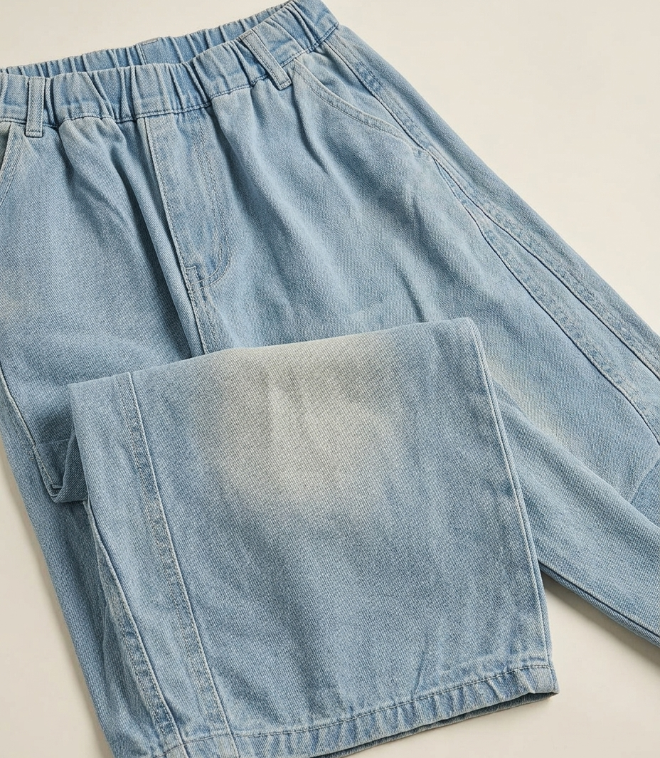 Girls Grey & Pink Ombre T-Shirt with Light Blue Wide-Leg Denim