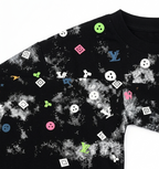 Boys Black Printed T-Shirt with Grey Denim Shorts