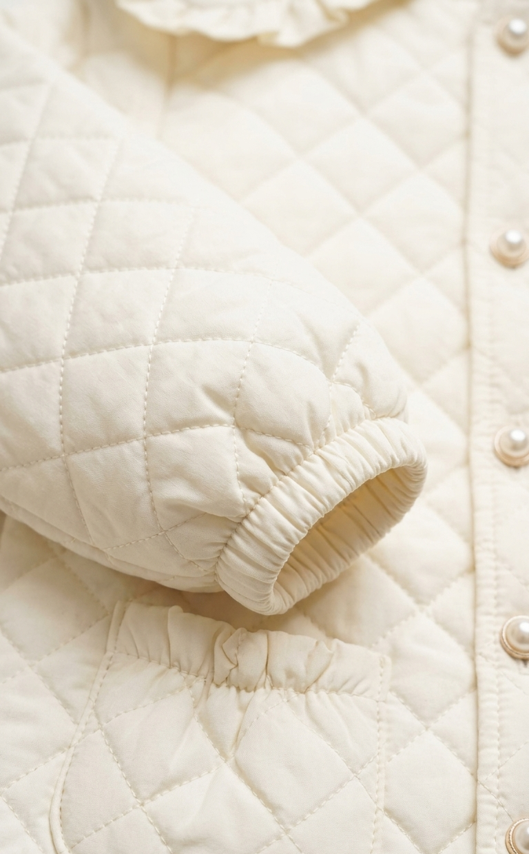 Girls Off White Quilted Winter Jacket with Peter Pan Collar