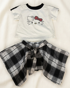 Girls White Kitty T Shirt and Skirt