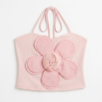 Girls Pink 3D Flower Halter Neck Crop Top