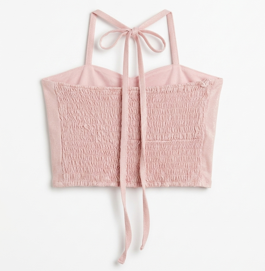 Girls Pink 3D Flower Halter Neck Crop Top