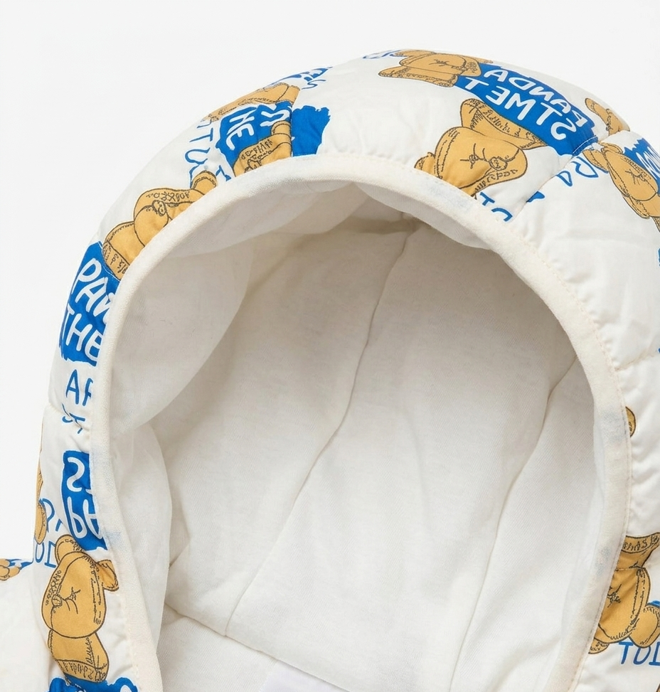 Boys White Bear Print Hooded Puffer Jacket