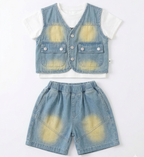 Boys Denim Waistcoat, T-Shirt & Shorts 3-Piece Set