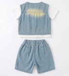 Boys Denim Waistcoat, T-Shirt & Shorts 3-Piece Set