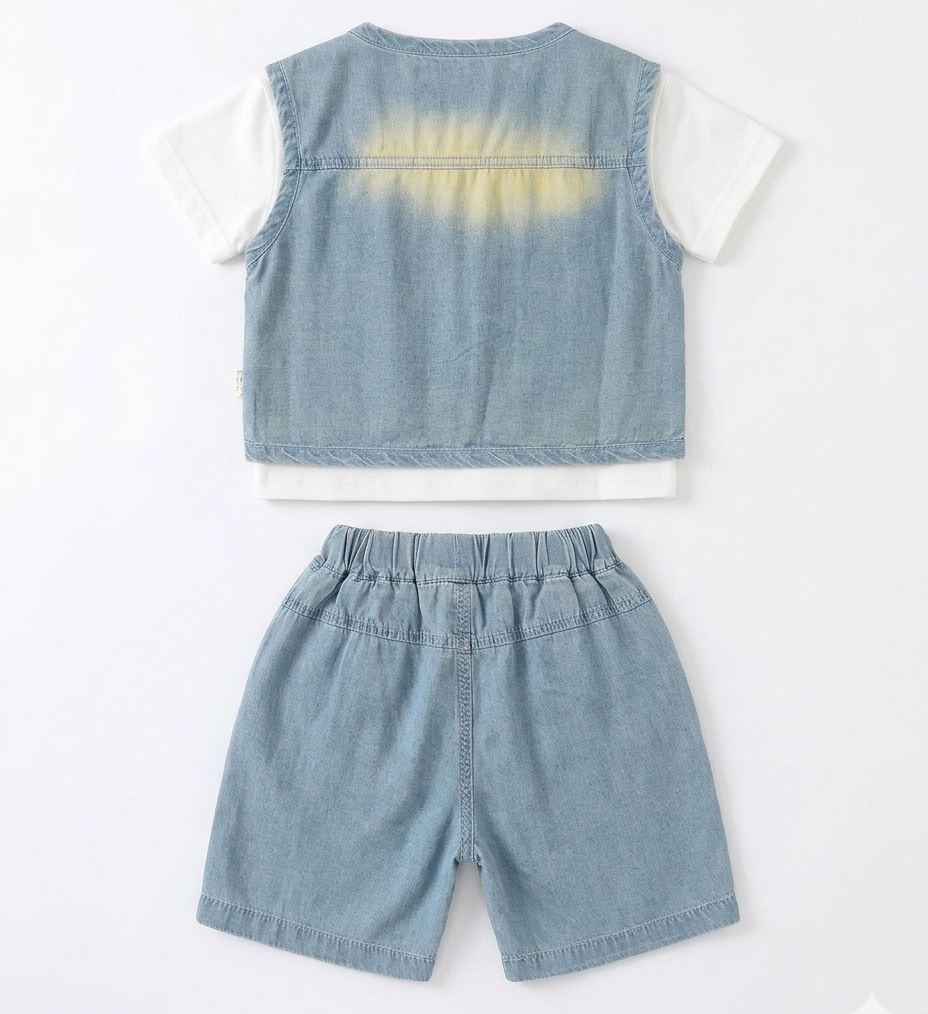 Boys Denim Waistcoat, T-Shirt & Shorts 3-Piece Set