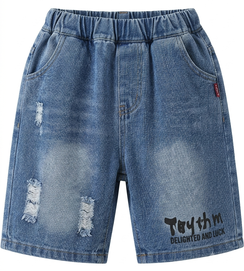 Boys Cartoon Print T-Shirt & Denim Shorts Co-Ord Set with Sling Bag
