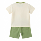 Boys Doraemon Print T-Shirt & Shorts Set with Matching Sling Bag