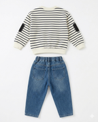 Boys White Striped Sweatshirt & Denim Jeans Set
