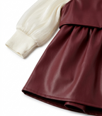 Girls Red Faux Leather Dress with Full Sleeve Shimmer Top