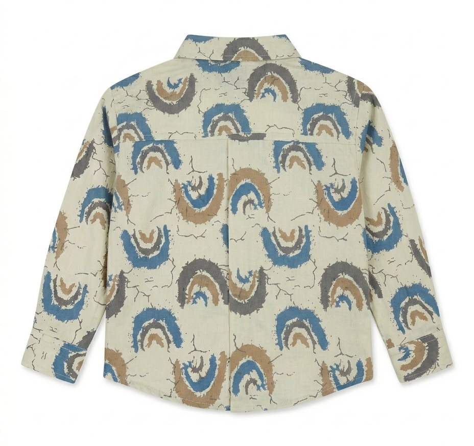 Boys Cream Printed Full Sleeve Casual Cotton Shirt