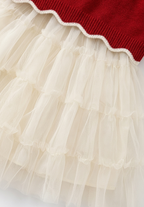 Girls Red Heart Knit Top with Cream Layered Dress