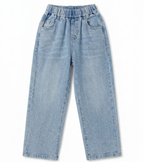 Boys Light Blue Elastic Waist Straight Fit Denim Jeans