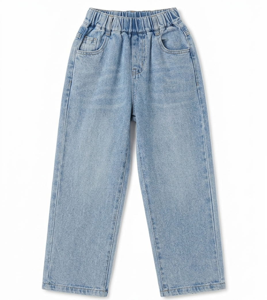 Boys Light Blue Elastic Waist Straight Fit Denim Jeans