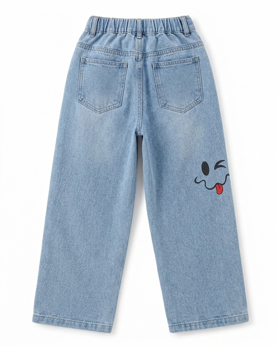 Boys Light Blue Elastic Waist Straight Fit Denim Jeans