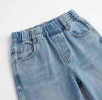 Boys Light Blue Elastic Waist Straight Fit Denim Jeans