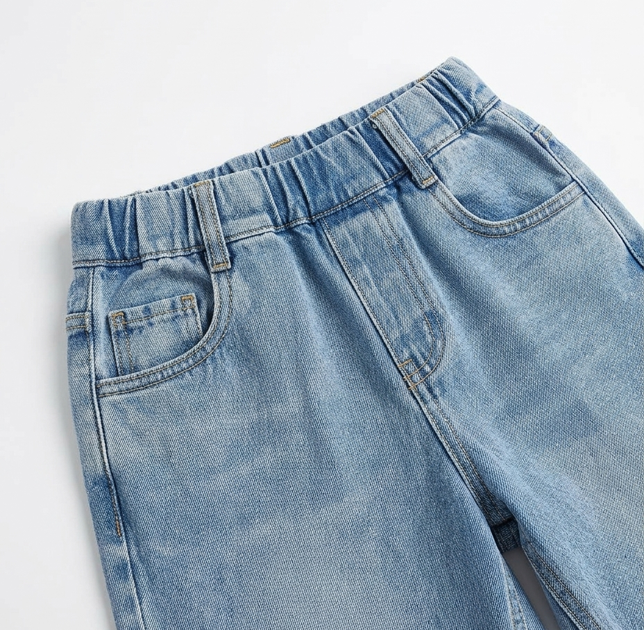 Boys Light Blue Elastic Waist Straight Fit Denim Jeans