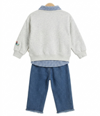 Boys Grey Sweatshirt & Blue Denim Pant Clothing 3 Piece Set