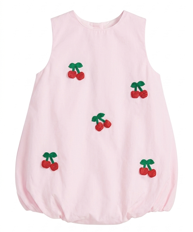 Girls Pink Cherry Embroidered Bubble Top
