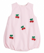 Girls Pink Cherry Embroidered Bubble Top