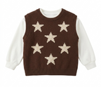 Boys Brown Star Knit Sweater Vest with White Full Sleeve T-Shirt