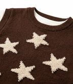 Boys Brown Star Knit Sweater Vest with White Full Sleeve T-Shirt